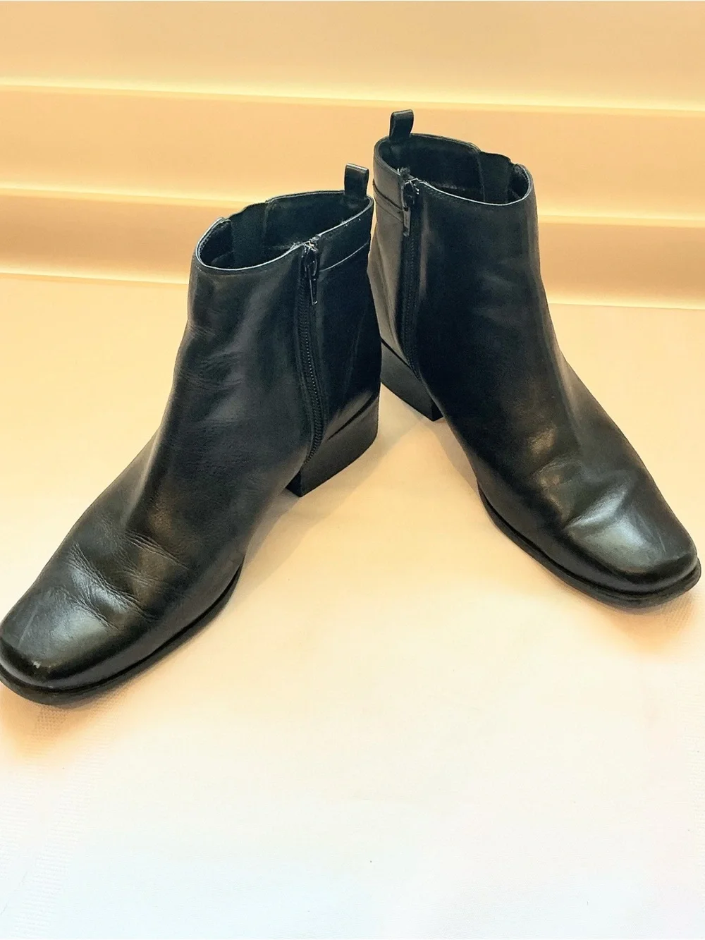 Covington, Brown Leather Ankle Boot Square Toe,  Block Heel Size 8